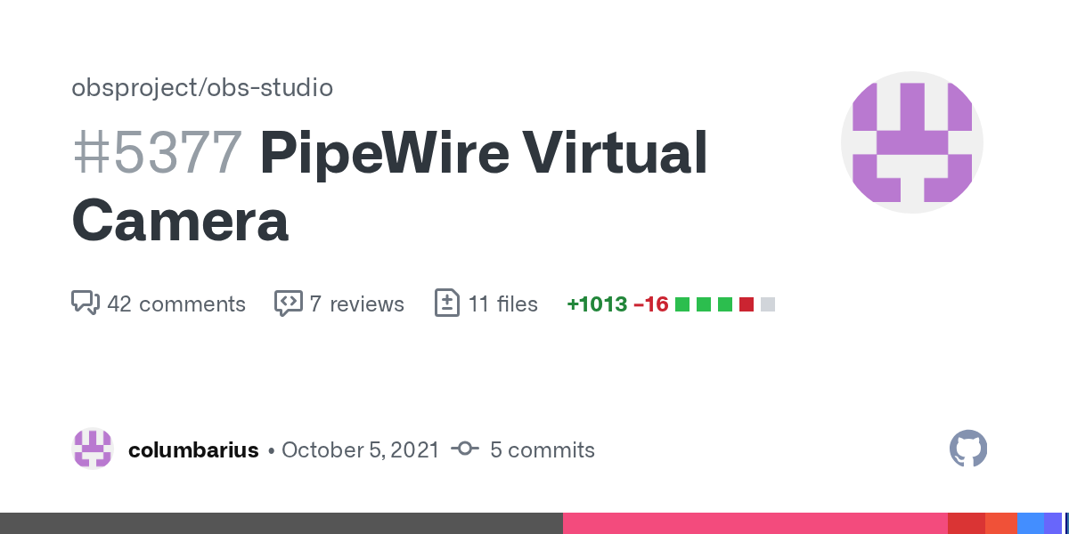 PipeWire Virtual Camera by columbarius · Pull Request #5377 · obs...