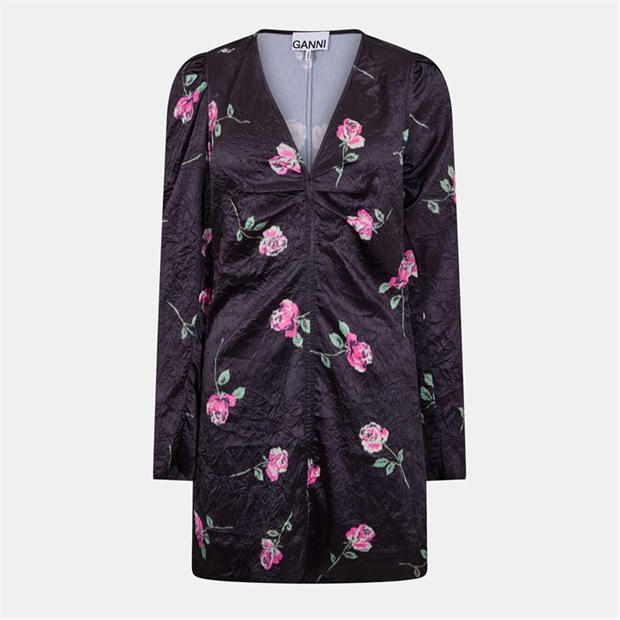 GANNI: GANNI Women's Satin V Neck Mini Dress