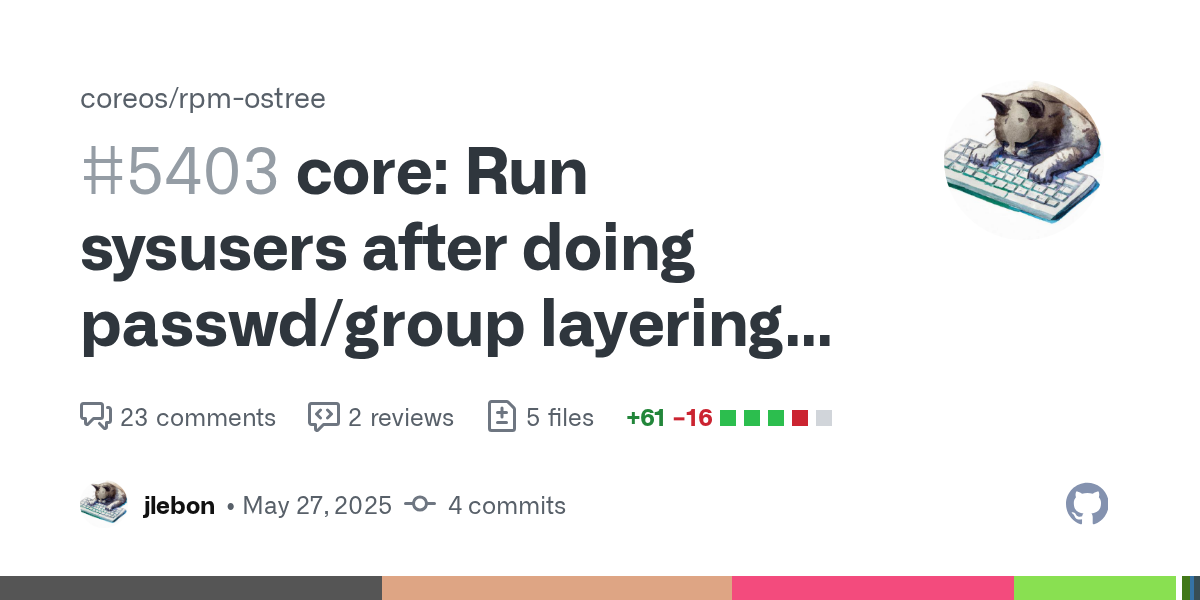 core: Run sysusers after doing passwd/group layering dance by jlebo...