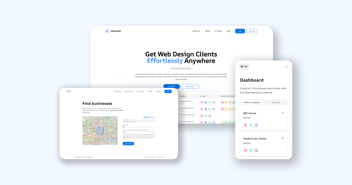 Find leads and businesses without websites | Webleadr