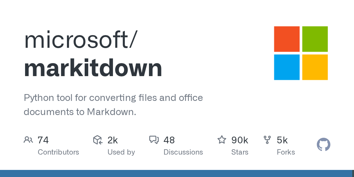 GitHub - microsoft/markitdown: Python tool for converting files and...