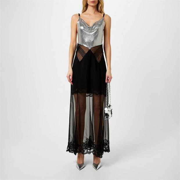 RABANNE: RABANNE Women's Metallic Mesh Maxi Dress