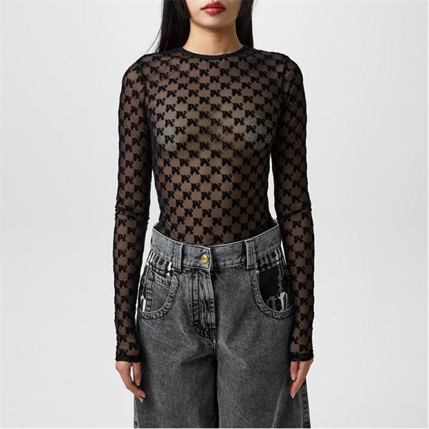PALM ANGELS: PALM ANGELS Monogram Tulle Top