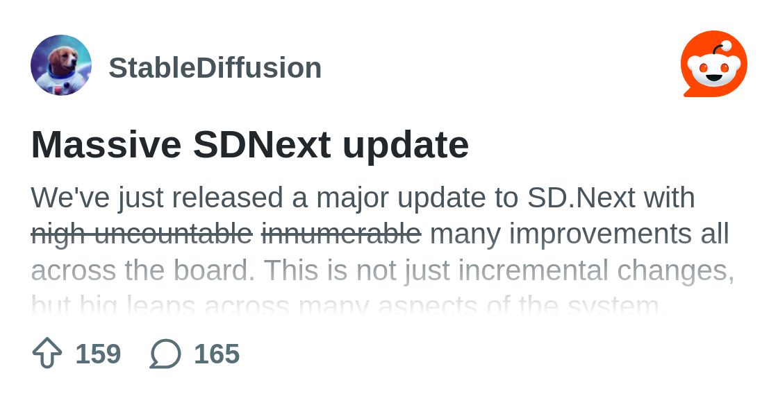 From the StableDiffusion community on Reddit: Massive SDNext update