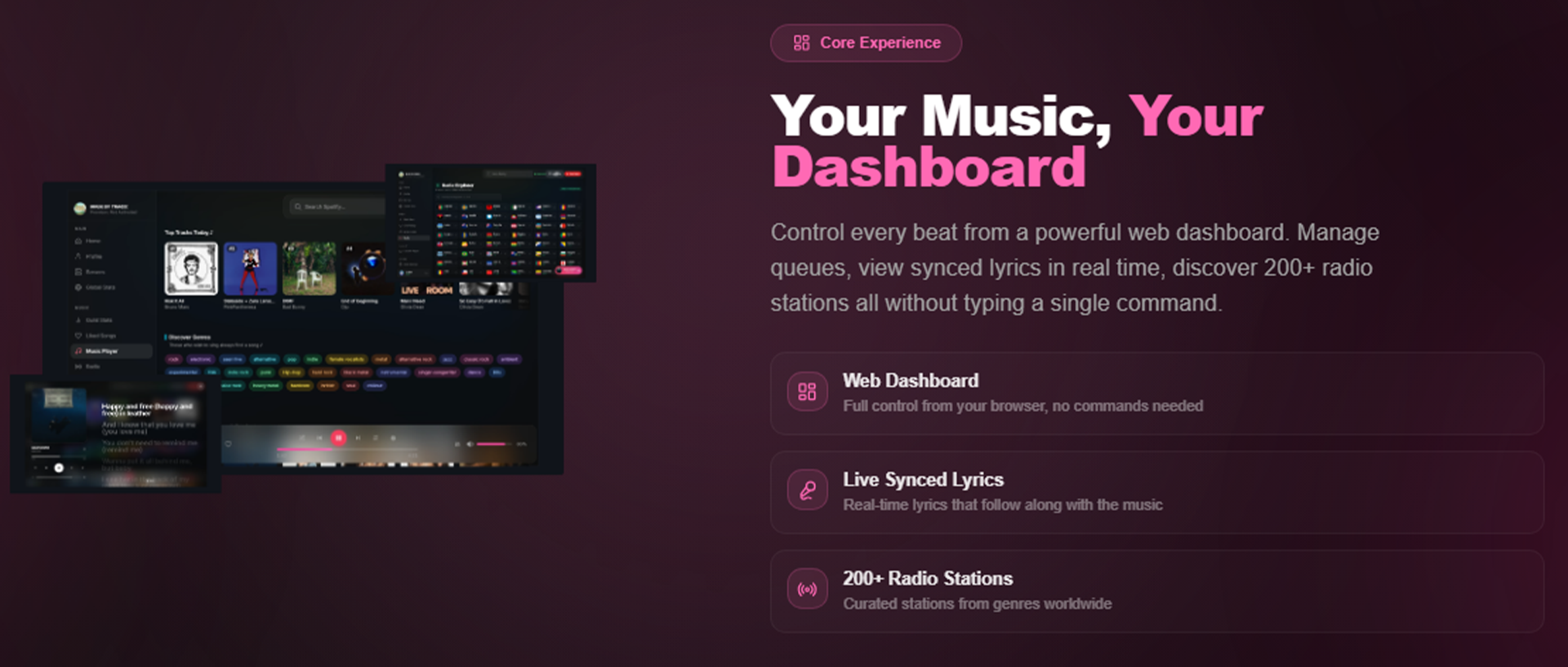 Web Dashboard and Synced Lyrics