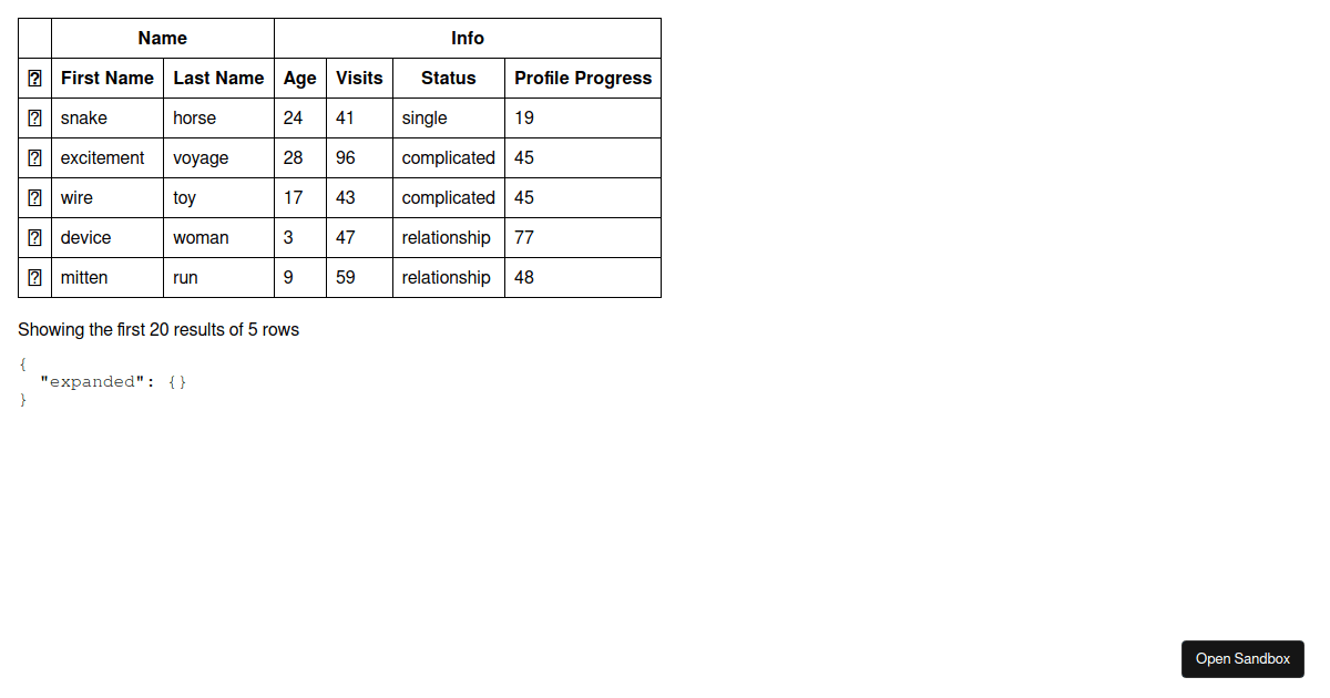 tannerlinsley/react-table: expanding - CodeSandbox