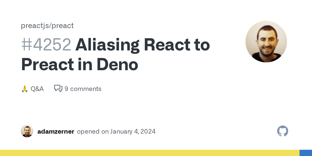 Aliasing React to Preact in Deno · preactjs preact · Discussion #...