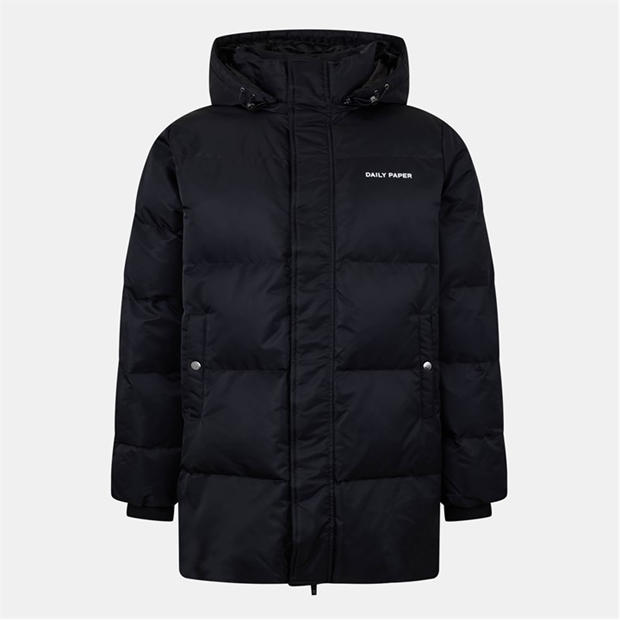 Daily Paper: Daily Paper Men's  Logo Hooded Thigh Length Slim Fit Medium Puffer Jacket