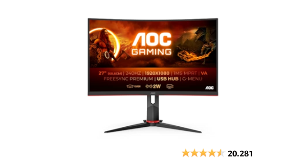 AOC Gaming C27G2ZU - 27 Zoll FHD Curved Monitor, 240 Hz, 0.5ms, Fre...