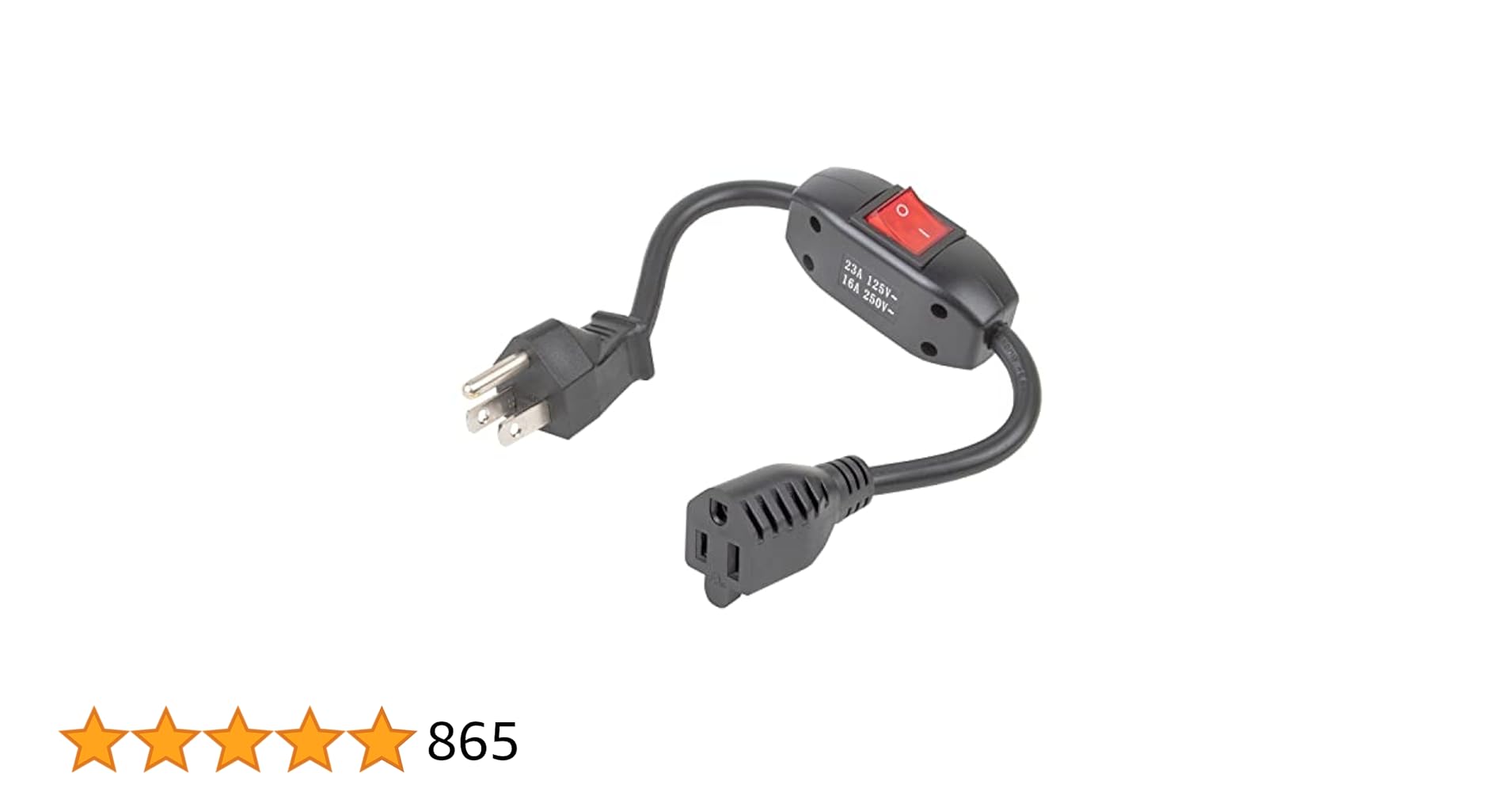 Inline On/Off Switch Extension Cord, 3-Prong Household Switchable P...