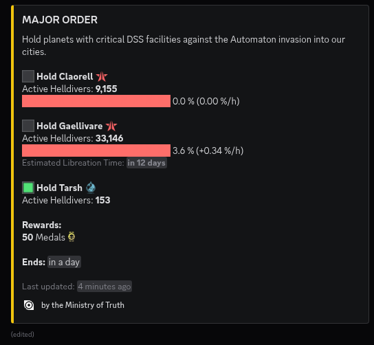A screenshot of a Major Order notification