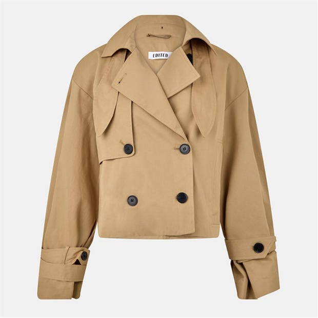 Edited: Edited Women's Rosa Lightweight Cropped Double Breasted Cotton Long Sleeve Trench Coat
