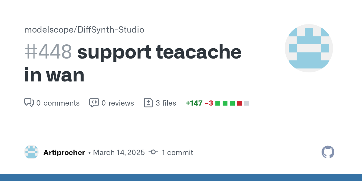 support teacache in wan by Artiprocher · Pull Request #448 · models...