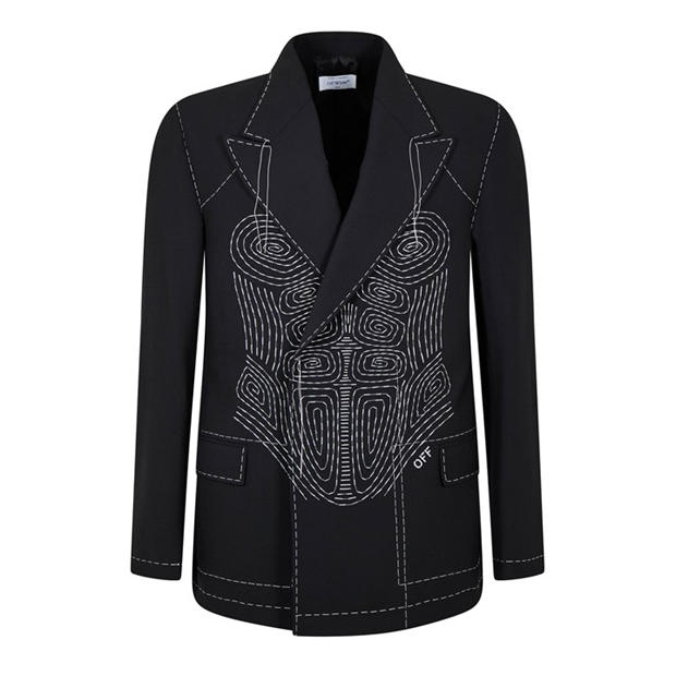 OFF WHITE: OFF WHITE Men's Body Stitch Double-Breasted Contrast Stitching Long Sleeve Blazer