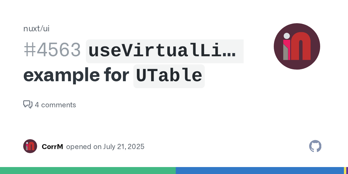 `useVirtualList` example for `UTable` · Issue #4563 · nuxt/ui