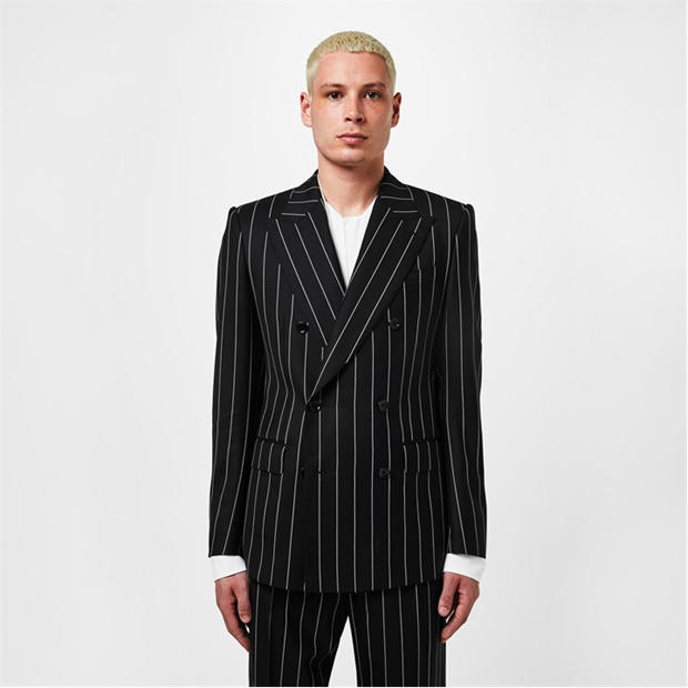 DOLCE AND GABBANA: DOLCE AND GABBANA Men's Double-Breasted Pinstripe Wool Long Sleeve Slim Fit Blazer
