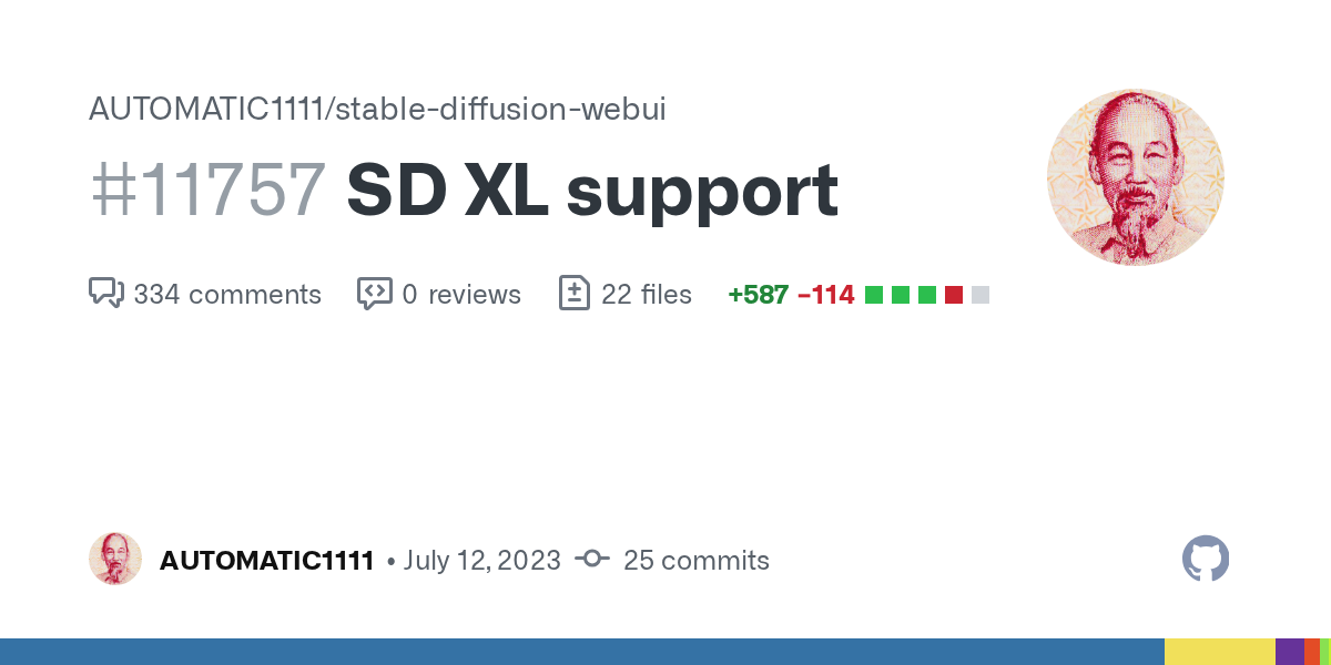 SD XL support by AUTOMATIC1111 · Pull Request #11757 · AUTOMATIC111...