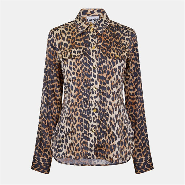 GANNI: GANNI Women's Satin Print Long Sleeve Blouse
