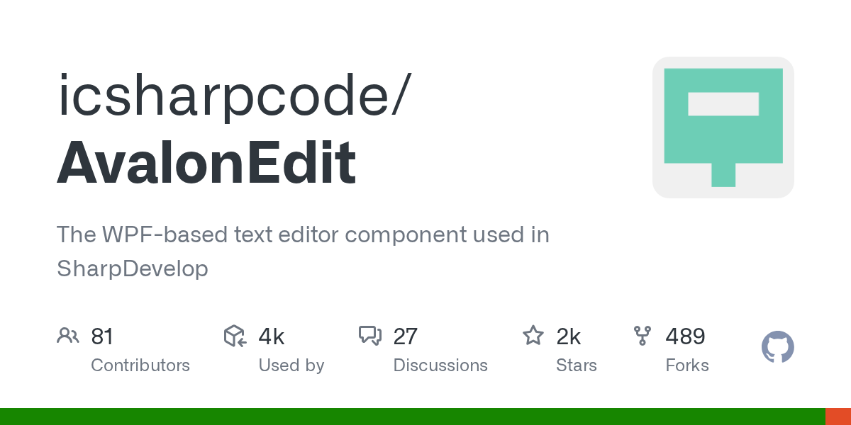 GitHub - icsharpcode/AvalonEdit: The WPF-based text editor componen...