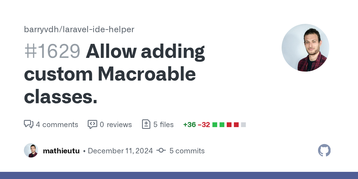 Allow adding custom Macroable classes. by mathieutu · Pull Request ...