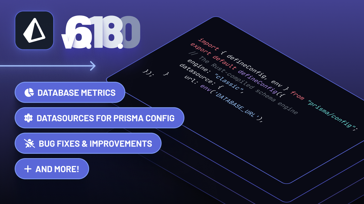 Prisma ORM 6.18.0, Postgres Database Metrics and Config Modernization