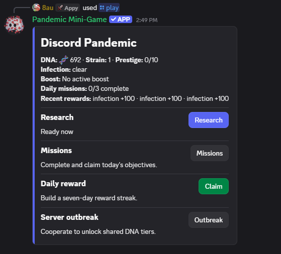 Discord Pandemic /play dashboard