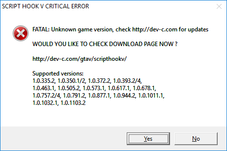 script hook v critical error gta v