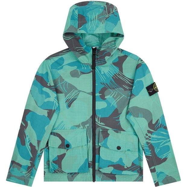 STONE ISLAND: STONE ISLAND Kids' Camo Cotton Hooded Zip Short Puffer Jacket
