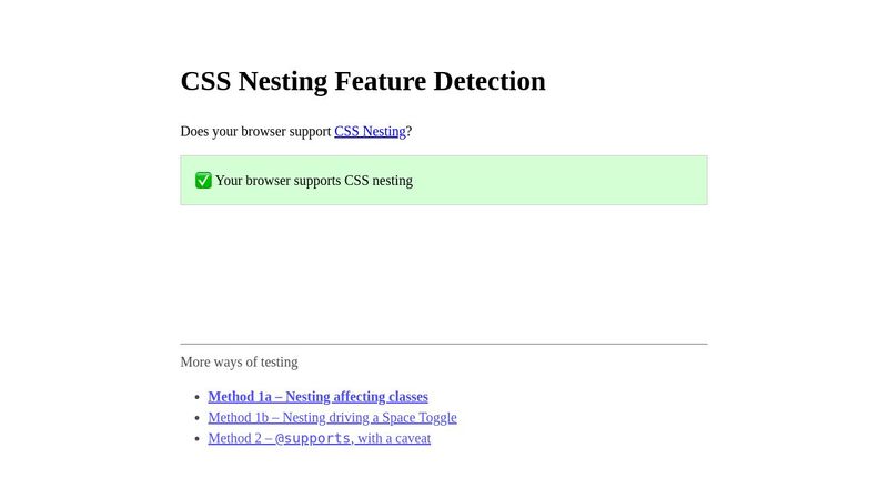 CSS Nesting Feature Detection, Method 1a (Nesting affecting classes)