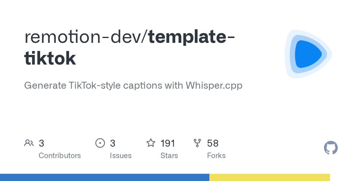 GitHub - remotion-dev/template-tiktok: Generate TikTok-style captio...