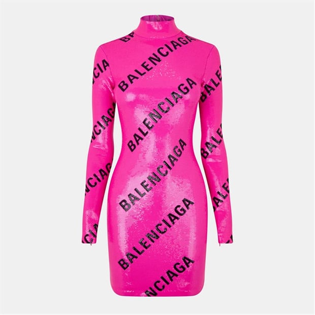 BALENCIAGA: BALENCIAGA Sequinned Logo Mini Dress