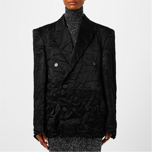 BALENCIAGA: BALENCIAGA Women's Double Breasted Crinkled Viscose Long Sleeve Blazer