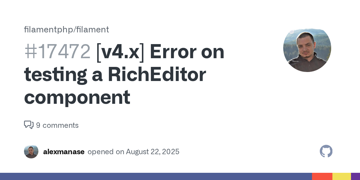 [v4.x] Error on testing a RichEditor component · Issue #17472 · f...