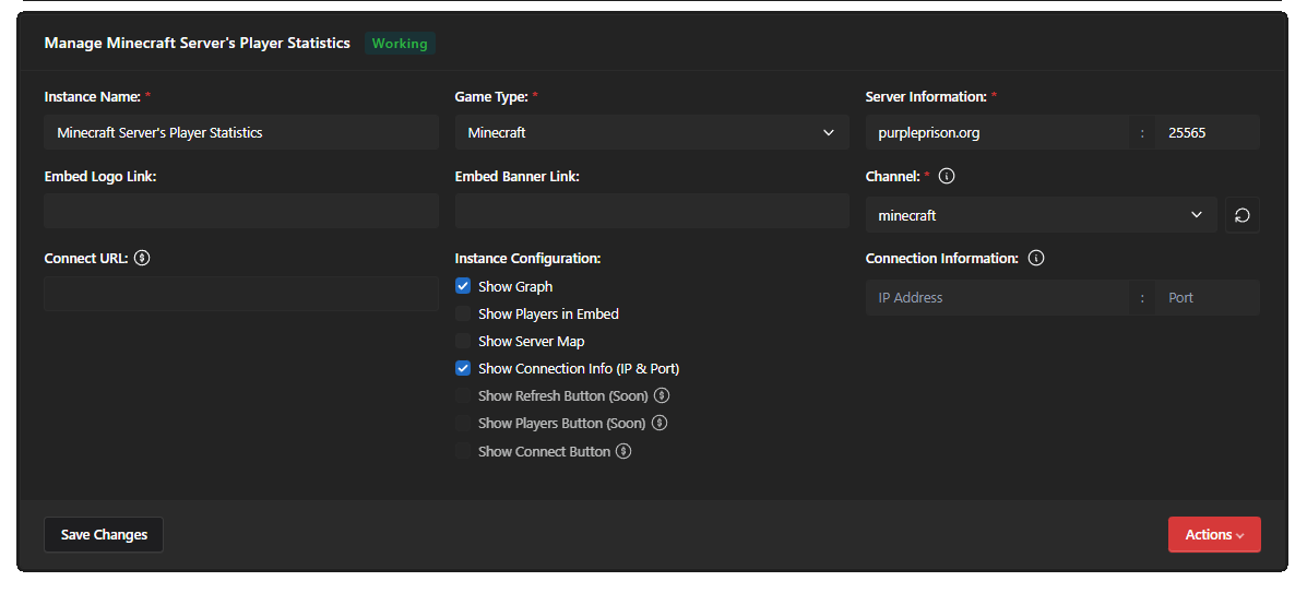 An example of our Instance Configuration on our site