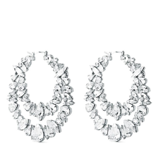 SAINT LAURENT: SAINT LAURENT Crystal Double Hoop Earrings