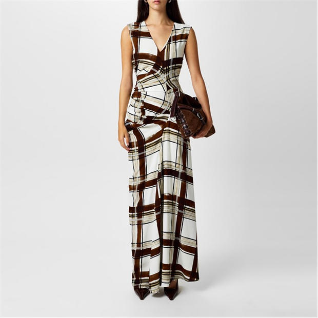 DRIES VAN NOTEN: DRIES VAN NOTEN Gathered Checked Crepe Maxi Dress