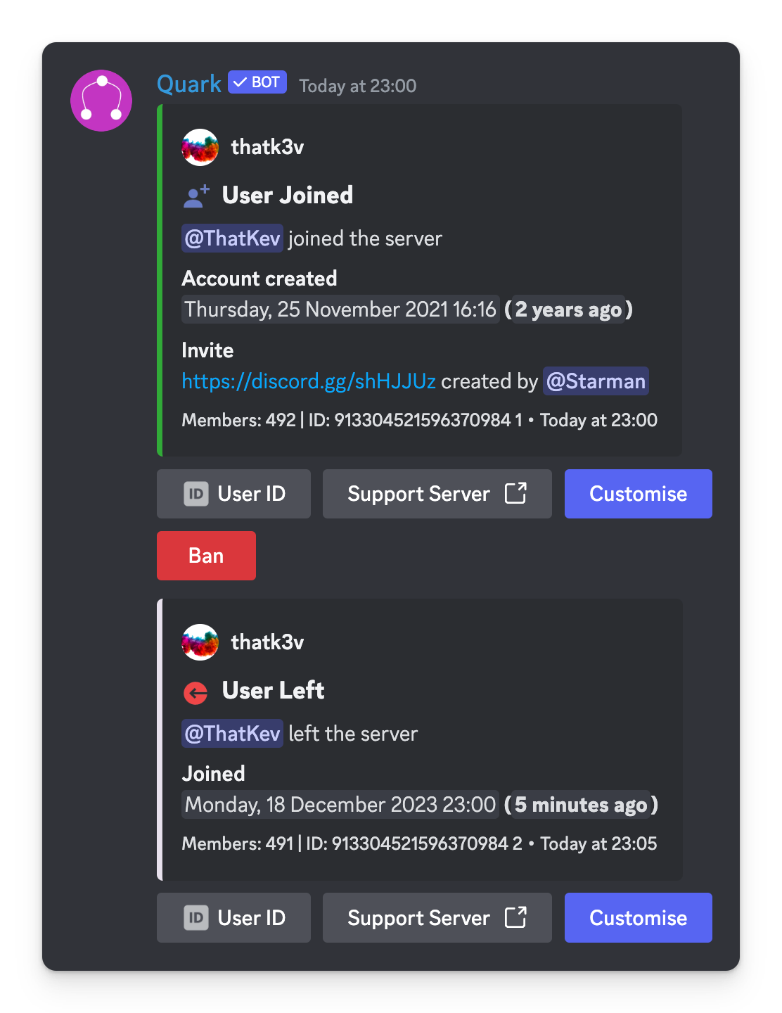 Member join and leave logger