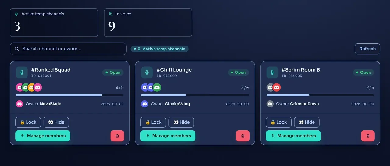 Temporary voice channels