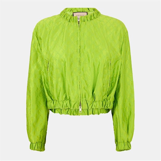 GUCCI: GUCCI Women's Gold-Toned Zipper Monogram Bomber Jacket