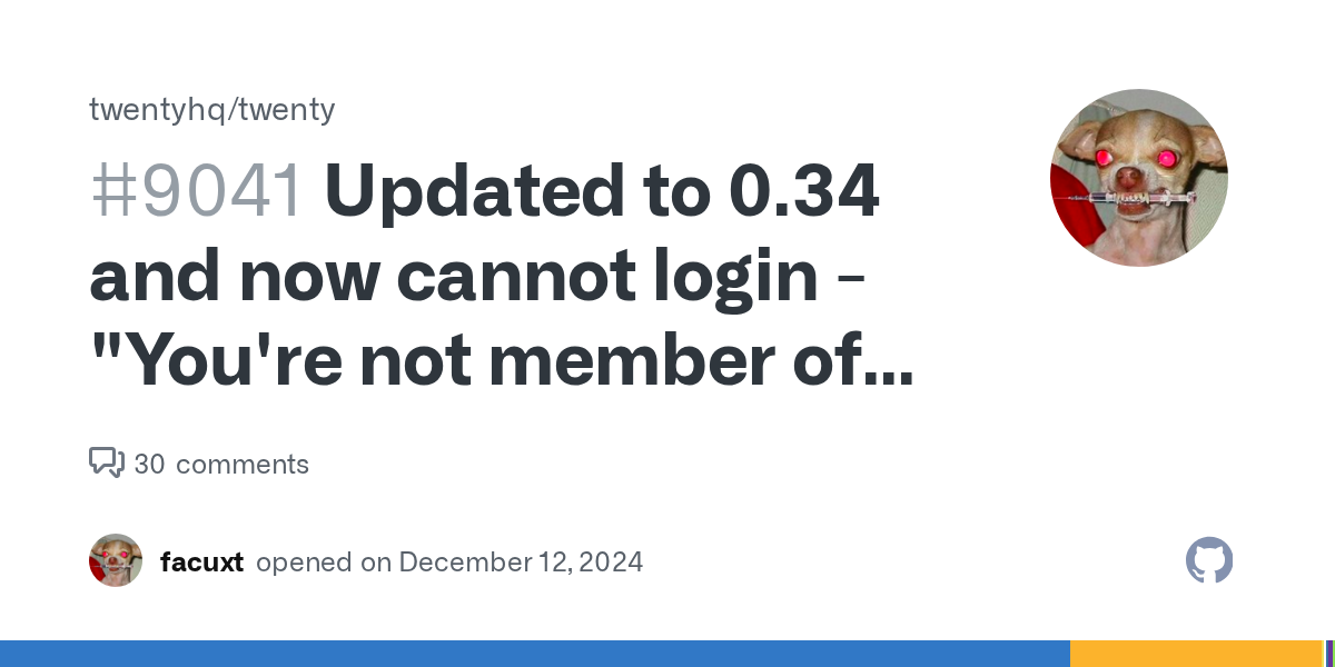 Updated to 0.34 and now cannot login - "You're not member of this w...