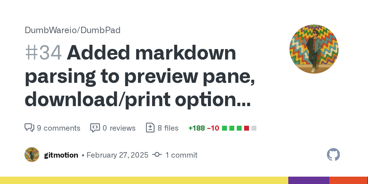 Added markdown parsing to preview pane, download/print options, and...