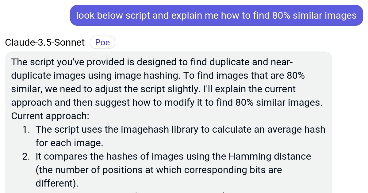look below script and explain me how to find 80% similar images