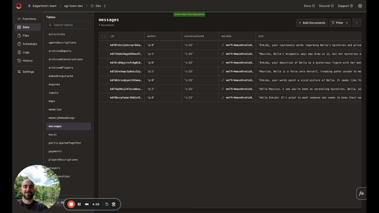 Data | Dev | agi-town-dev | Convex Dashboard - 8 April 2024