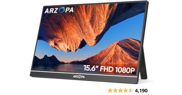ARZOPA Portable Monitor, 15.6" 1920×1080 FHD IPS Portable Monitor f...