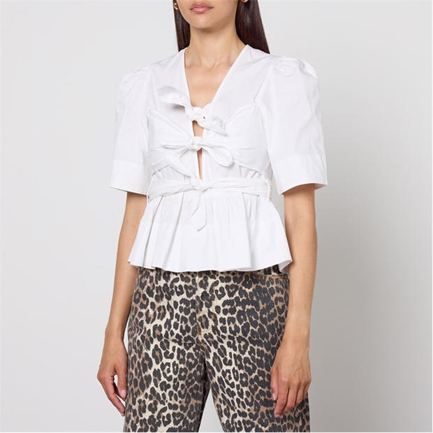 GANNI: GANNI Women's Tie Strap Short Sleeve Blouse