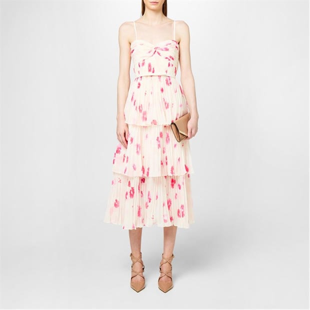 SELF PORTRAIT: SELF PORTRAIT Printed Tiered Midi Dress