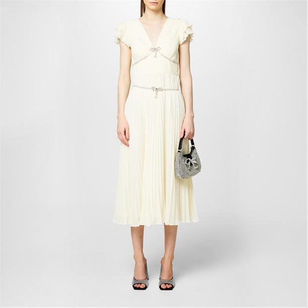 SELF PORTRAIT: SELF PORTRAIT Chiffon Pleated Midi Dress