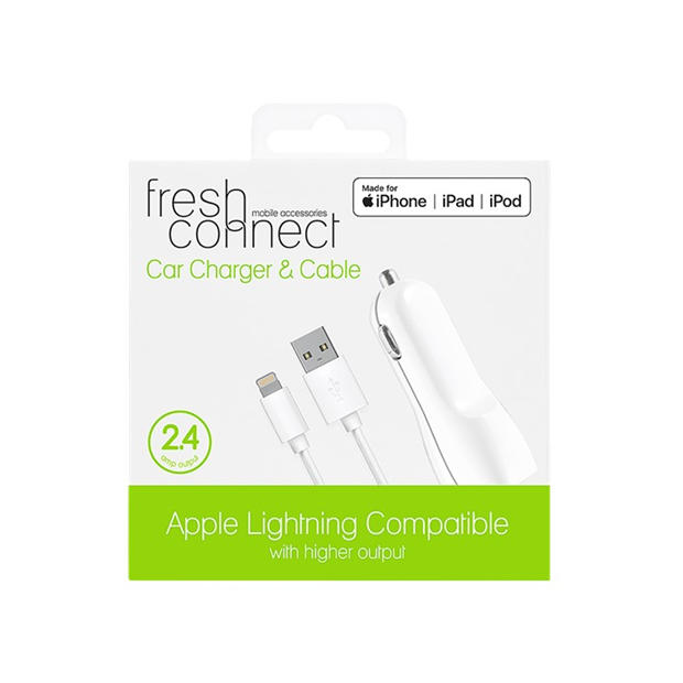 Fresh Connect: Fresh Connect Lightning Car Charger 2.4Amp White